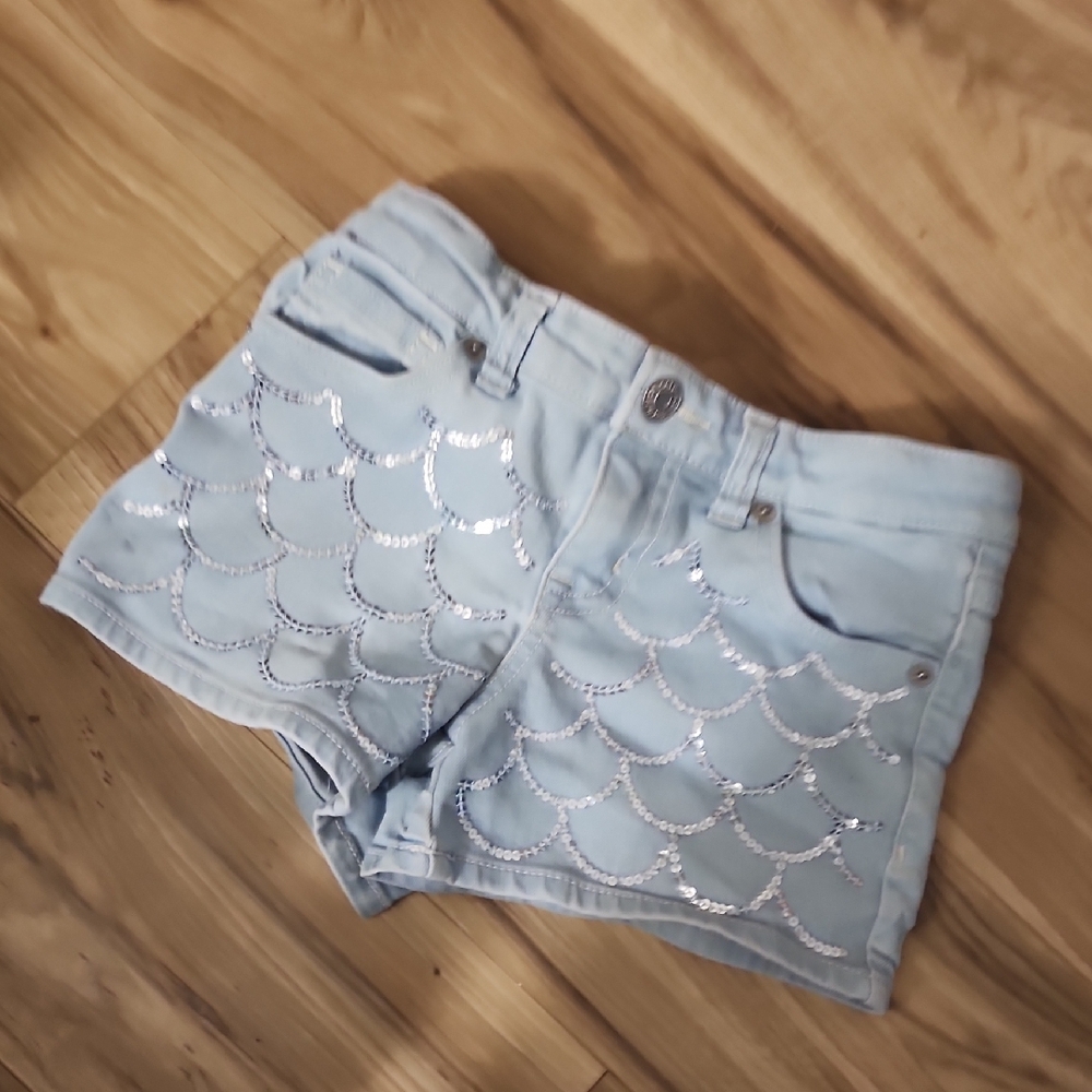 Cat & Jack Light Blue Jean Shorts with Silver Sequins
